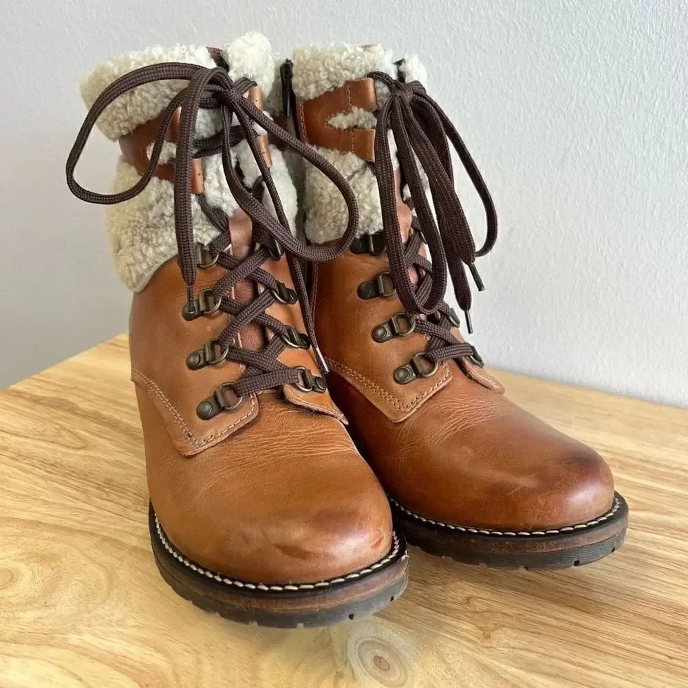 Dromedaris Leather Lace Up Ankle Boots- Kara Shearling Women’s EU 41 US 11
